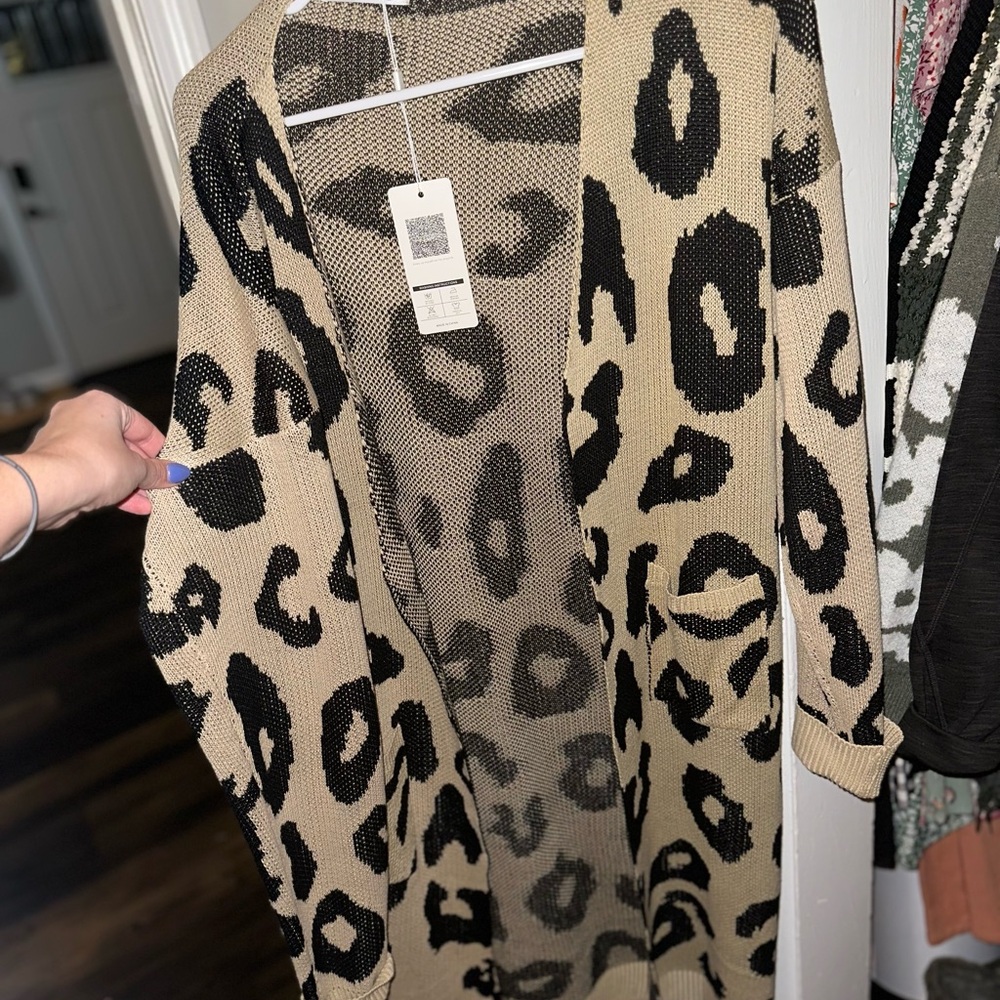 Leopard Print Open Front Cardigan